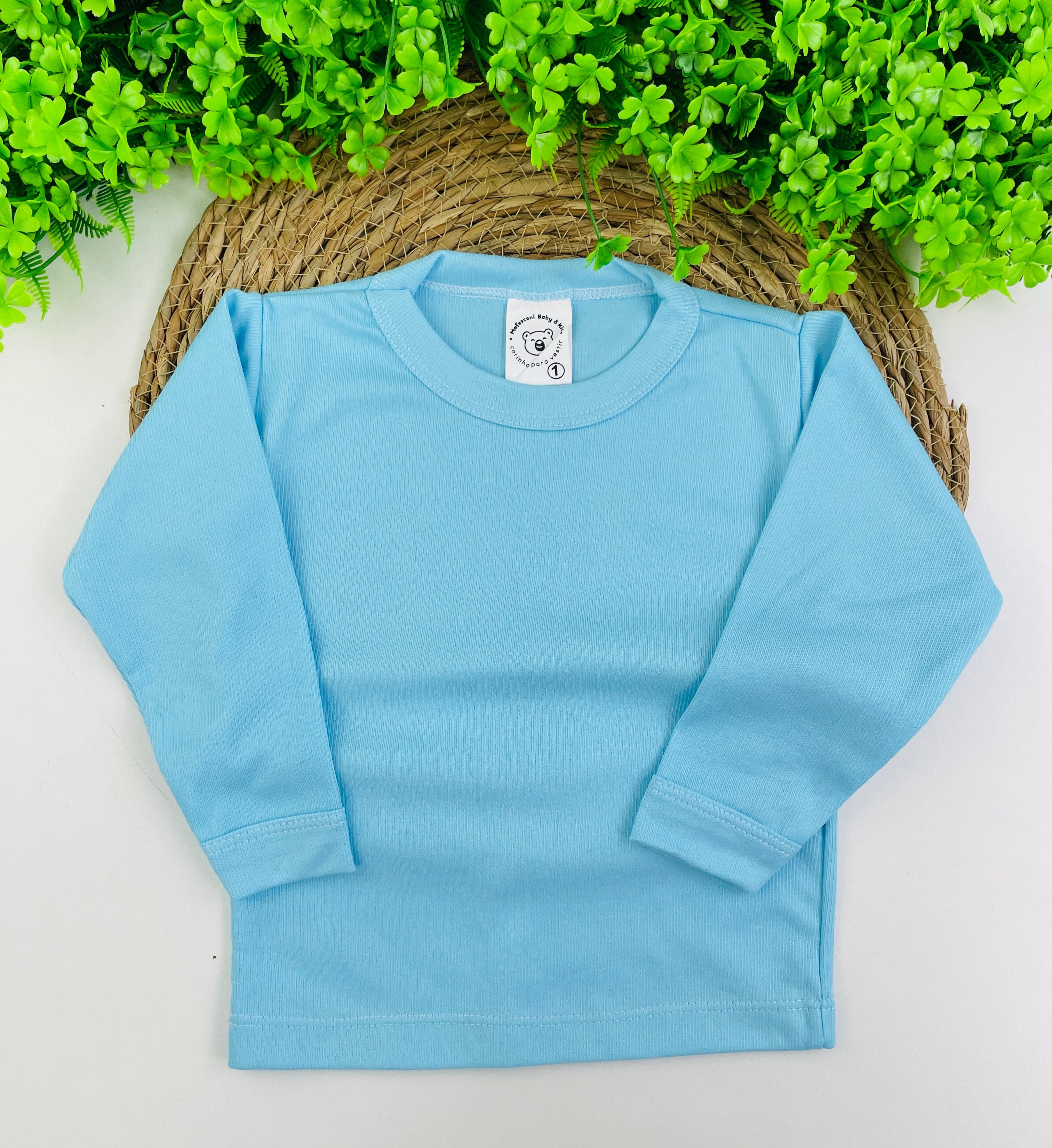 Camiseta Manga Longa Mafessoni Canelada Azul Celeste