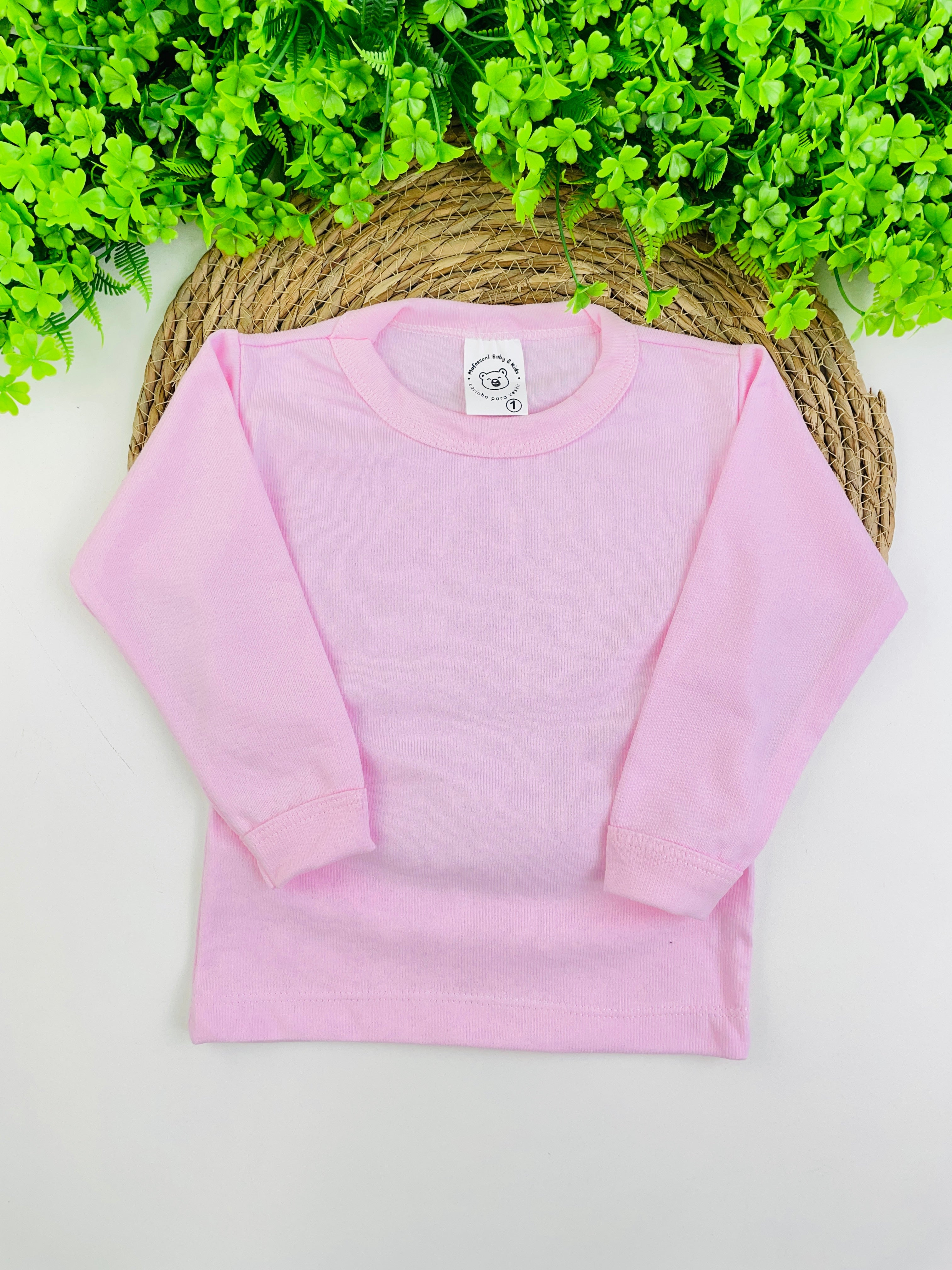 Camiseta Manga Longa Mafessoni Canelada Rosa Claro