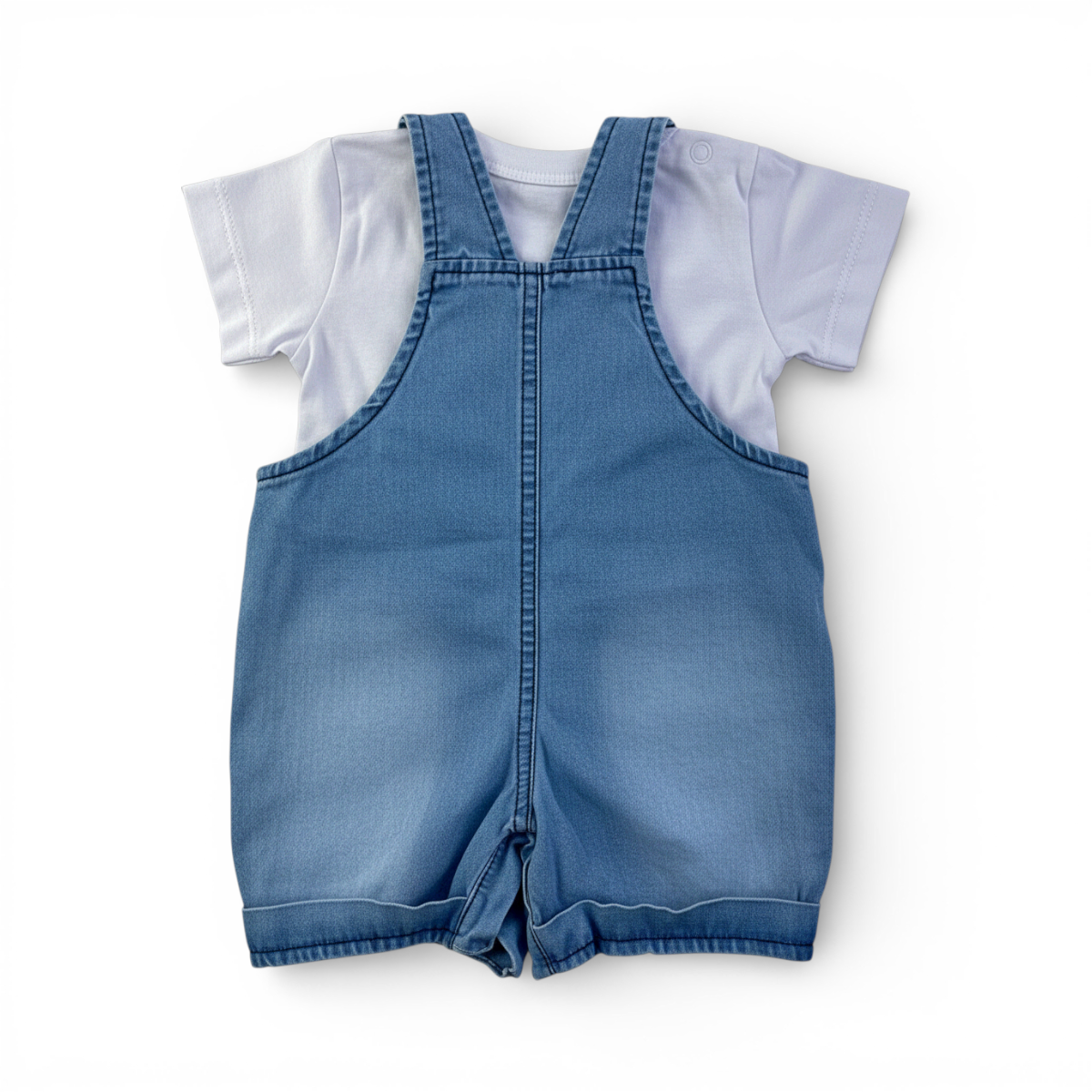 Jardineira Jeans Masculina Infantil Brokinha Leãozinho com Blusa