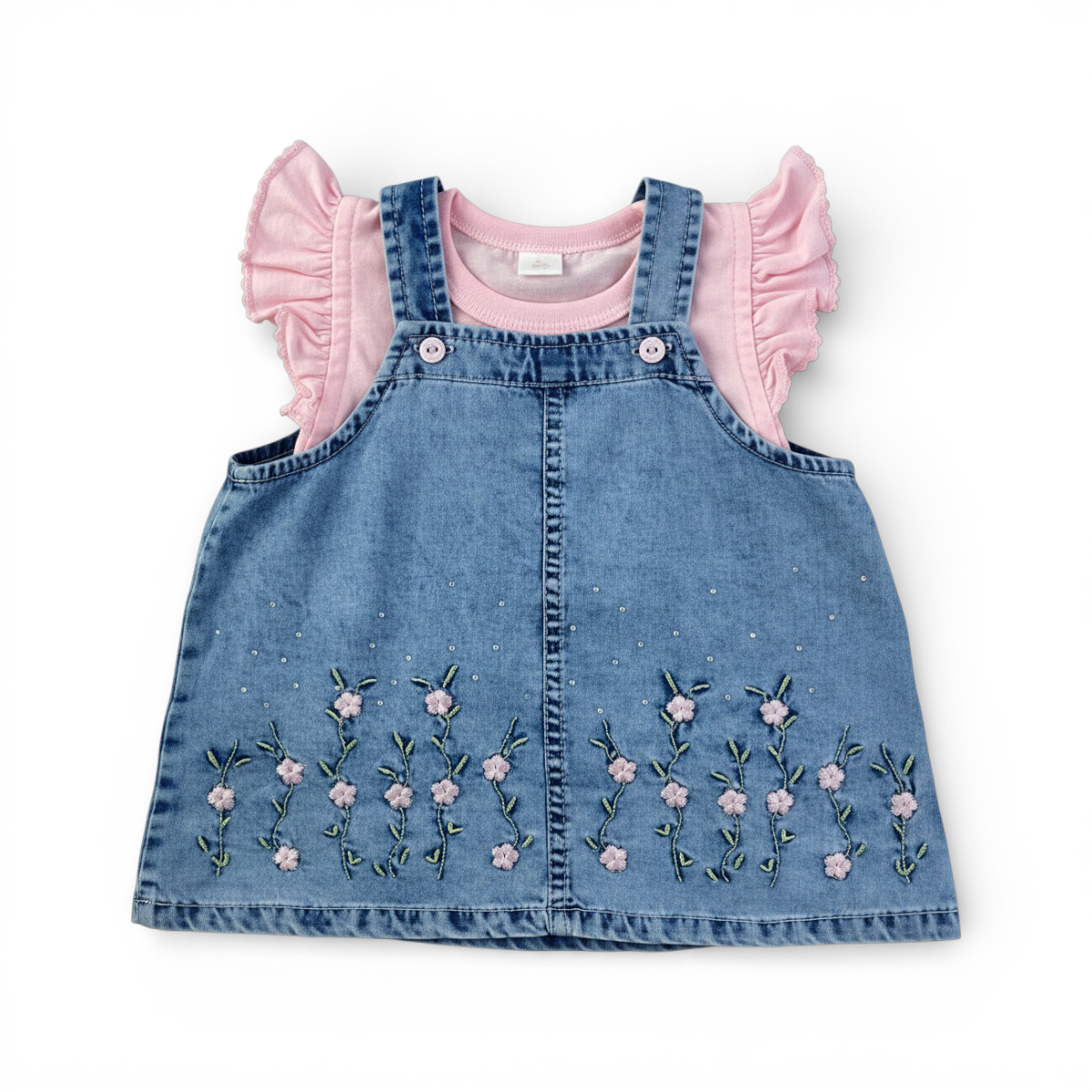 Jardineira Jeans Feminina Infantil Brokinha Jardim Encantado com Blusa