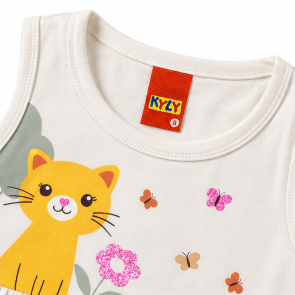 Vestido Bebê Kyly Gatinha e Raposa Algodão