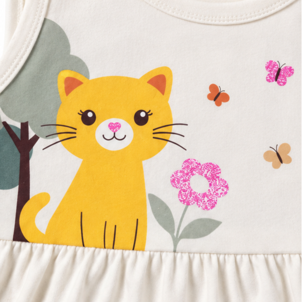 Vestido Bebê Kyly Gatinha e Raposa Algodão