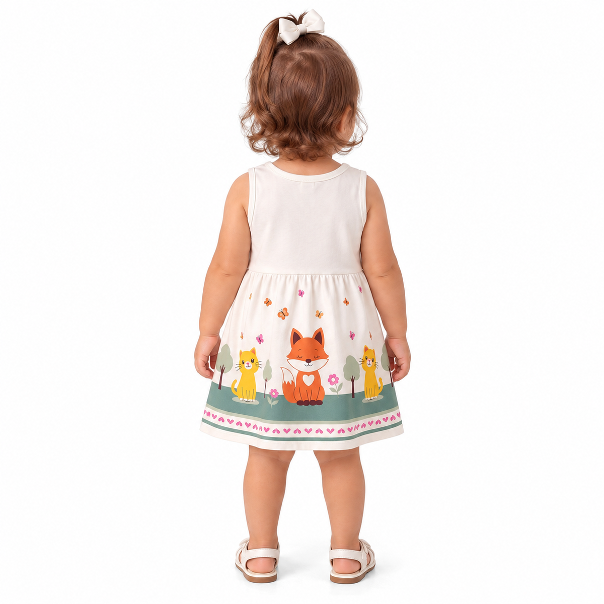 Vestido Bebê Kyly Gatinha e Raposa Algodão