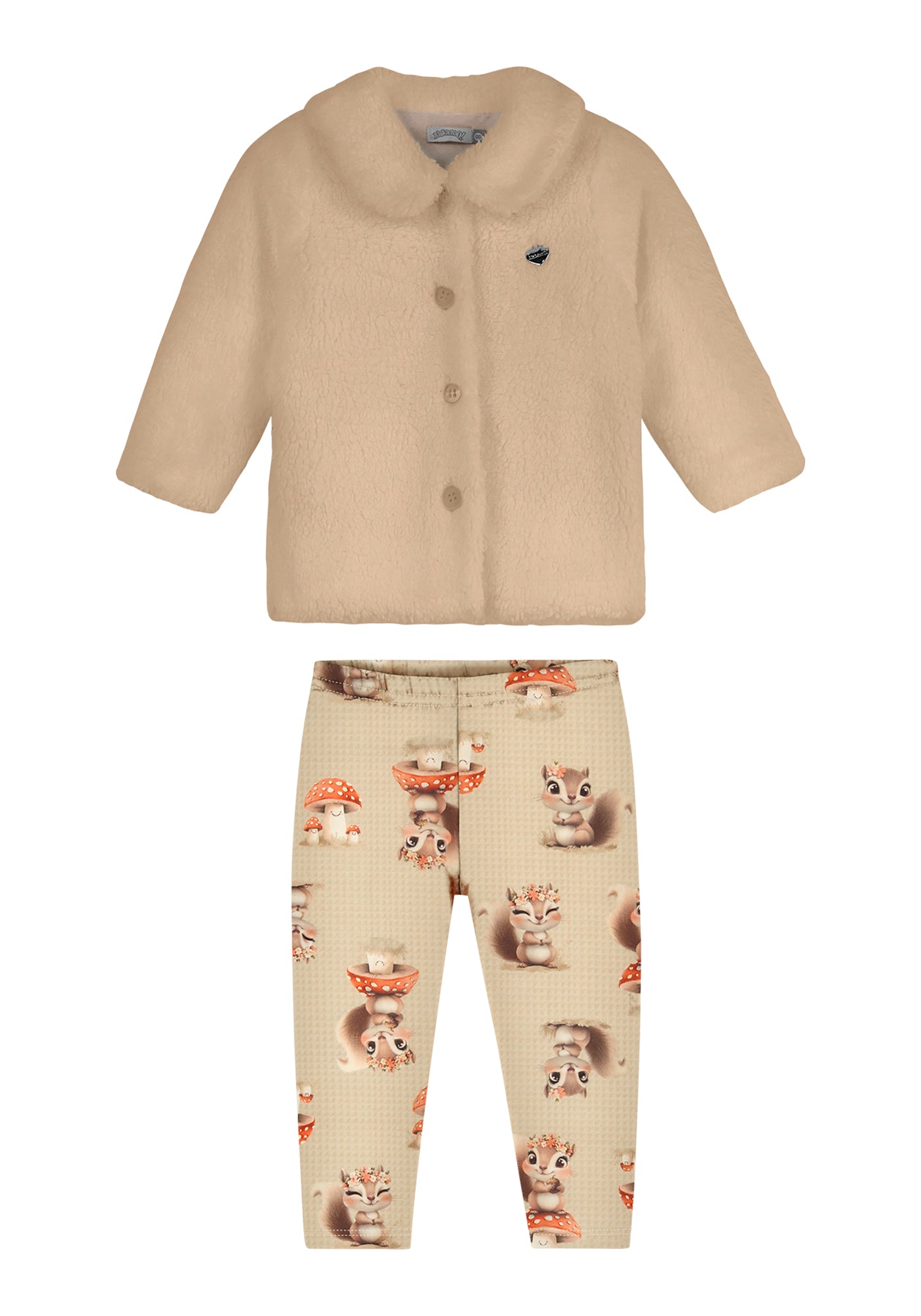Conjunto Infantil Feminino Alakazoo com Casaco em Malha Pelo e Calça em Moletinho Soft