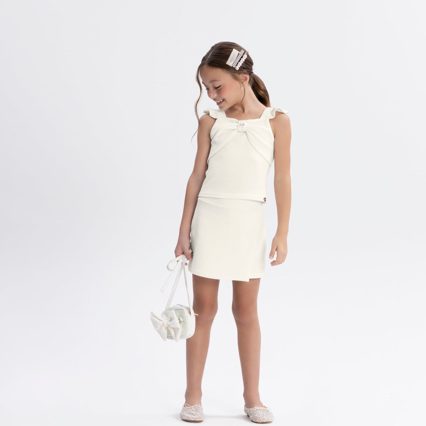 Conjunto Infantil Feminino Alakazoo Canelado Lacinho com Pérolas