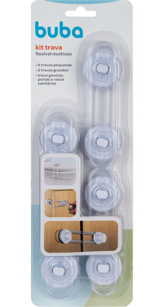 Kit 7 Travas Flexíveis Buba Portas e Gavetas Segurança Infantil
