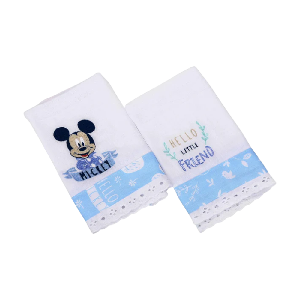 Babete Disney Baby De Felpa Bordada Do Mickey Com 2 Peças