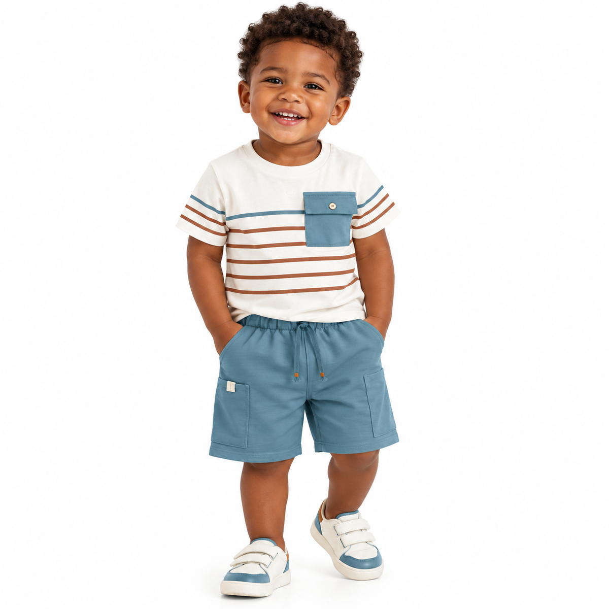 Conjunto Infantil Masculino Bebê Milon Camiseta Listrada e Bermuda