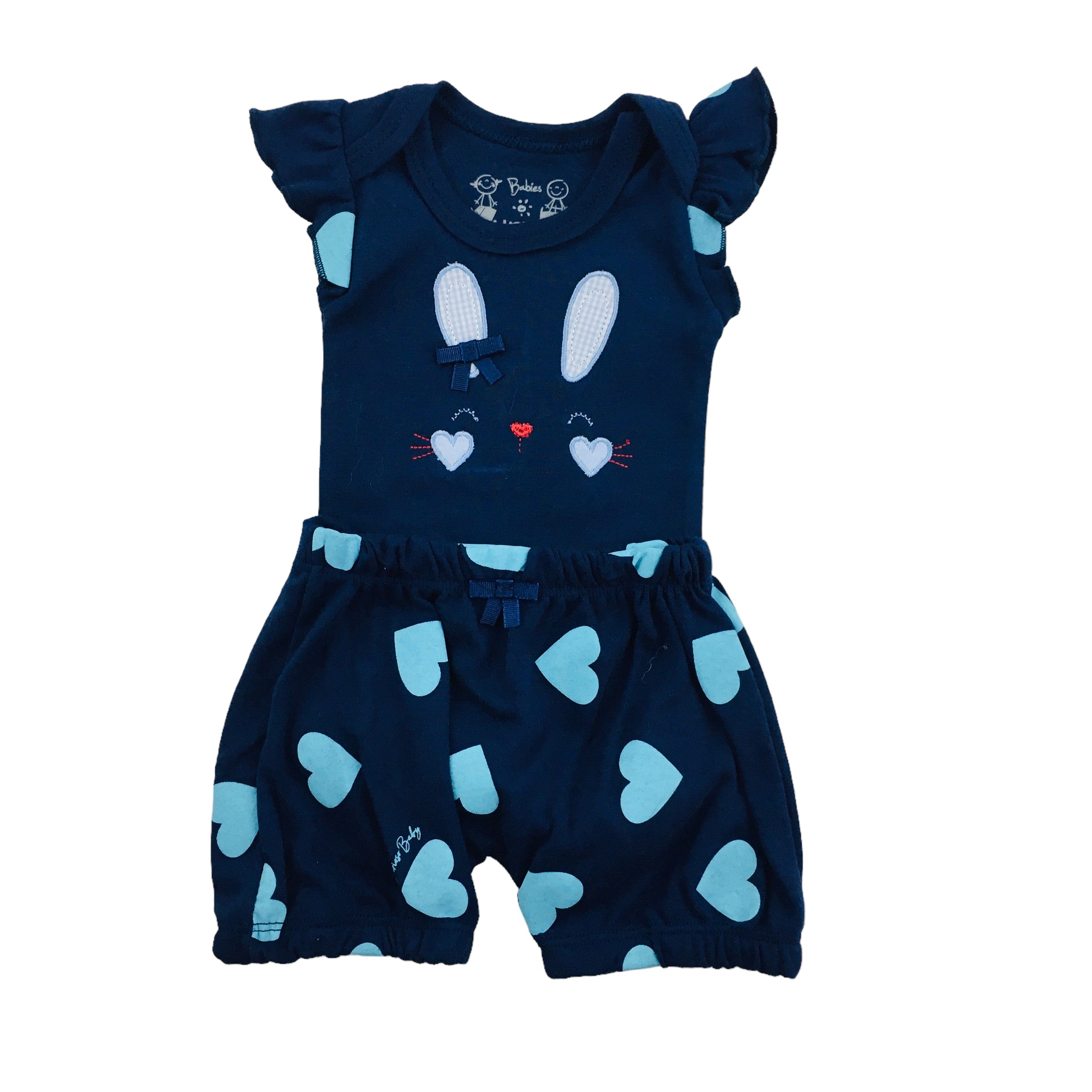 Conjunto Body E Short Curioso Feminino Suedine Coelhinha Corações
