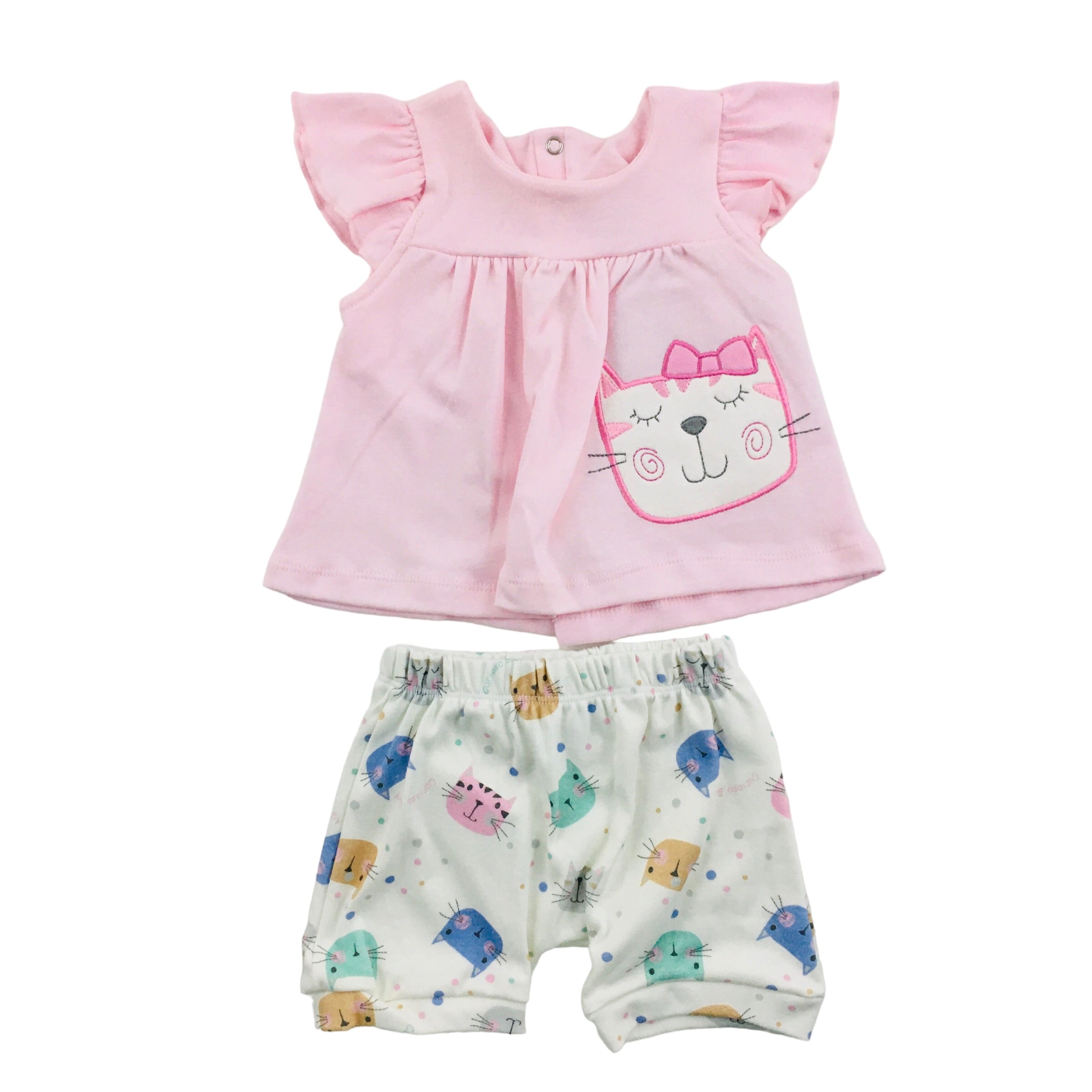Conjunto Blusa E Short Curioso Feminina Suedine Gatinha