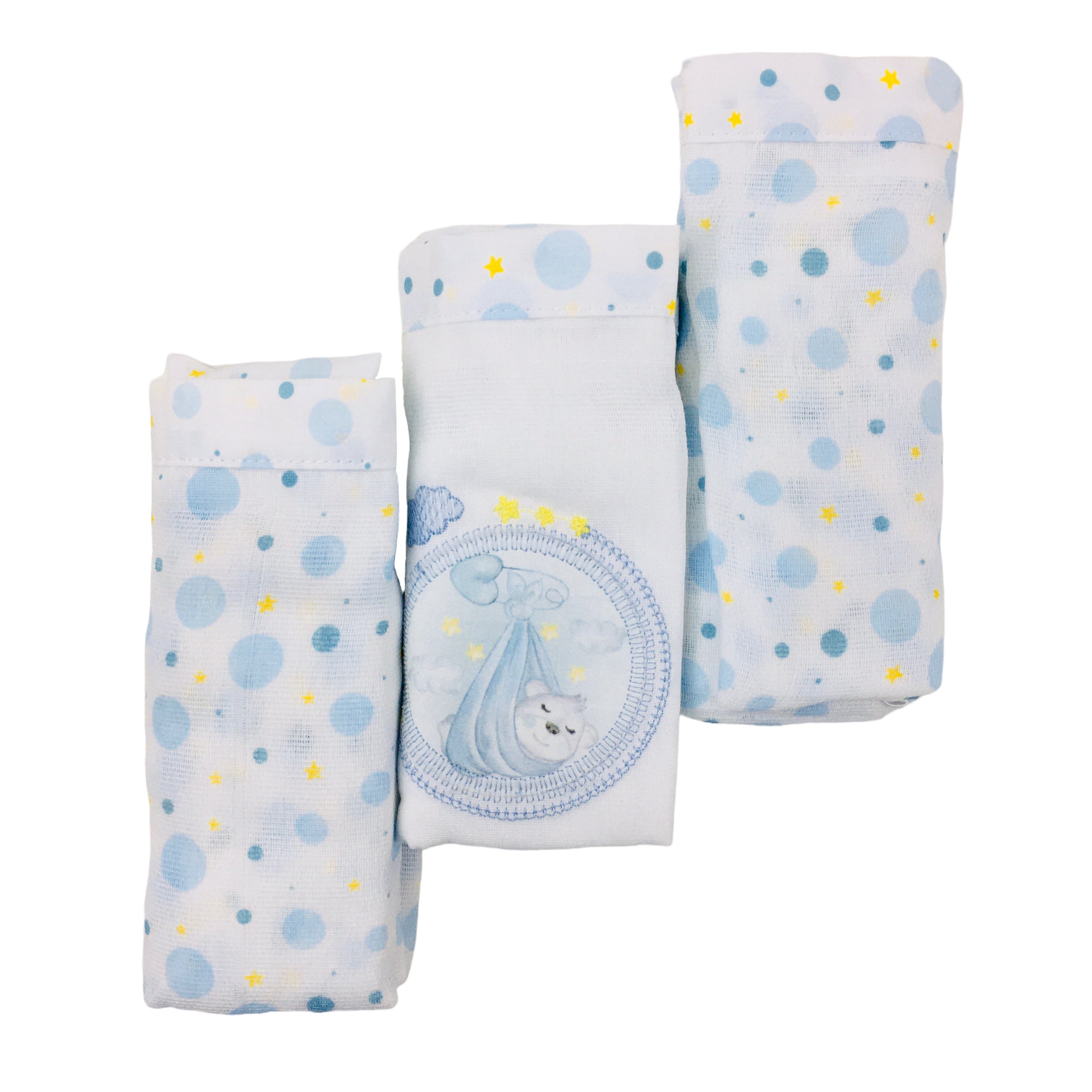 Kit Fralda Muito Mimo Cegonha Com Bainha 3 Peças  70X68CM