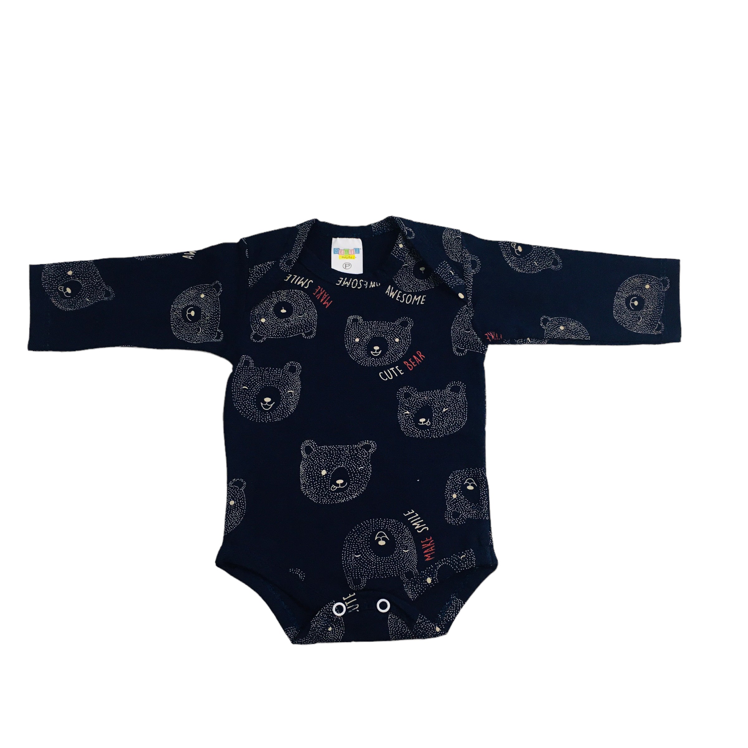 Body Manga Longa Gente Miuda Cute Bear Cotton
