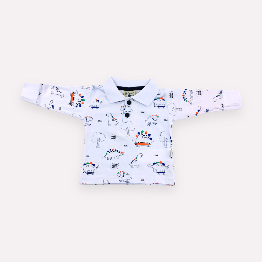 Blusa Masculina Brincar E Arte Polo Dinossauro Meia Malha