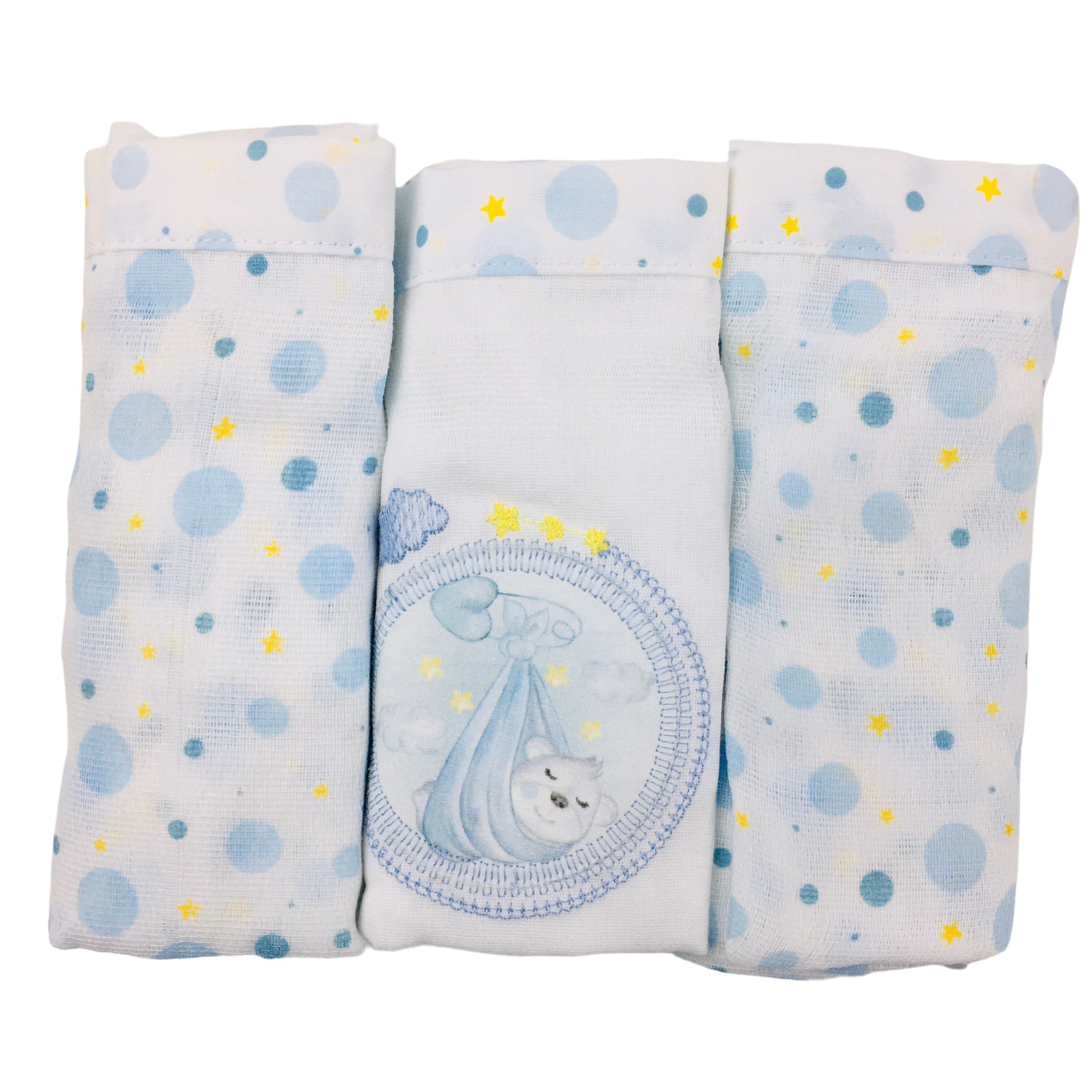 Kit Fralda Muito Mimo Cegonha Com Bainha 3 Peças  70X68CM
