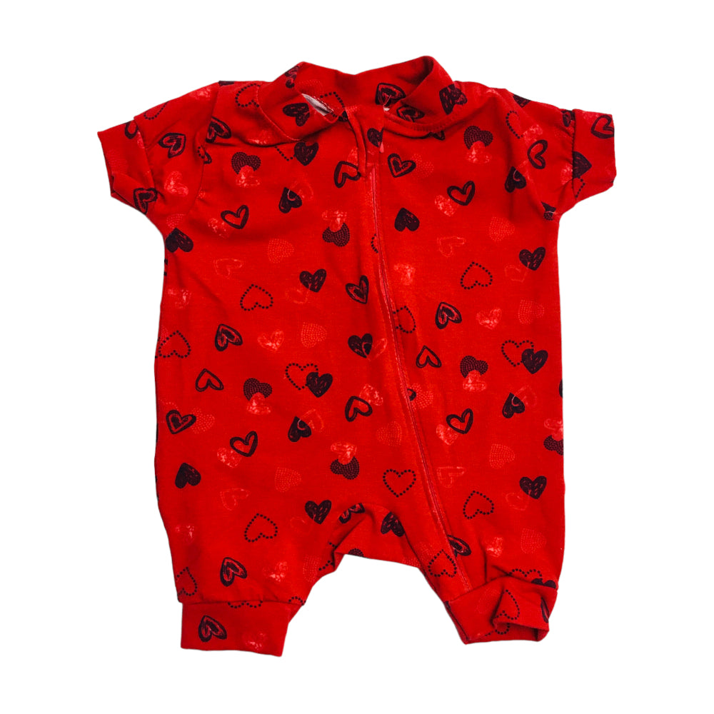 Macação Feminino Gente Miuda Curto Cotton Ziper Coração