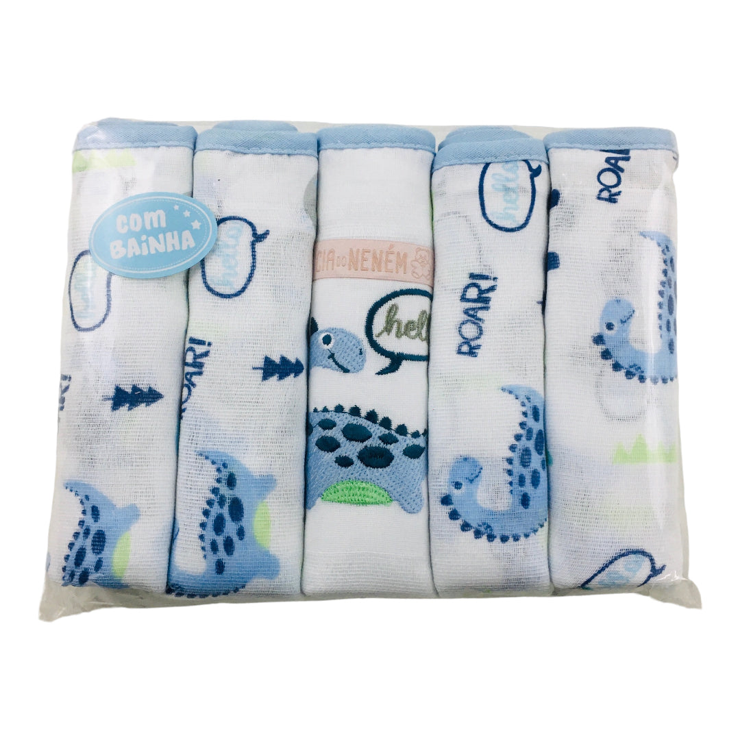 Kit Fralda Cia Do Nenem Com Bainha 5 Peças