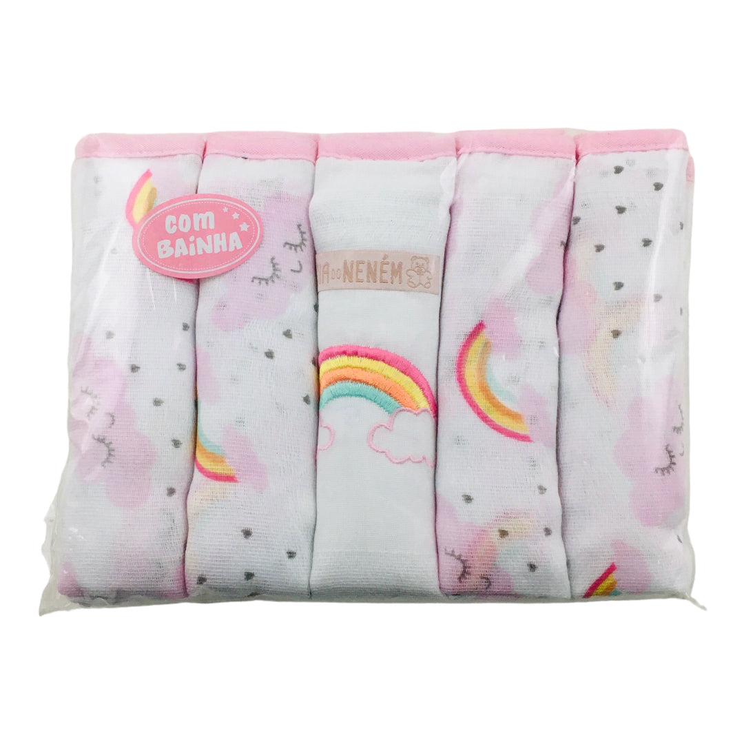 Kit Fralda Cia Do Nenem Com Bainha 5 Peças