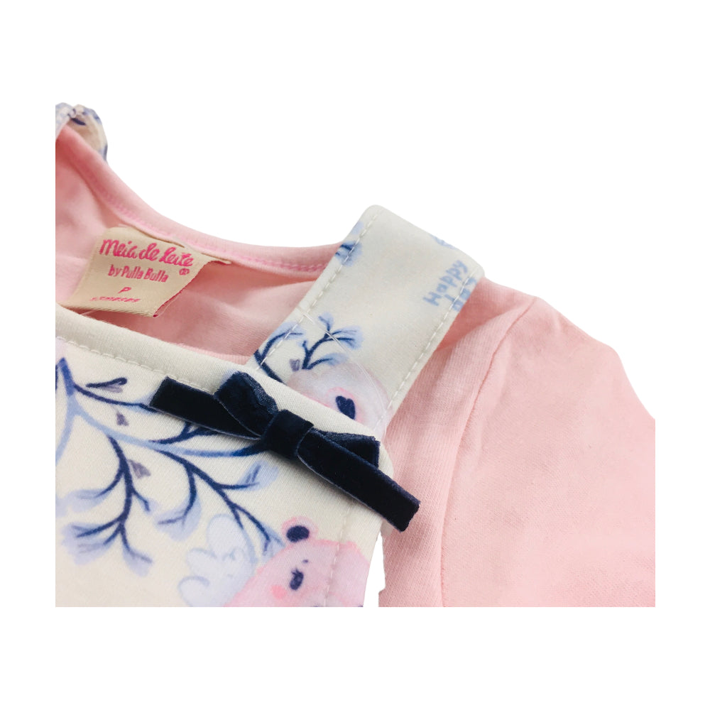 Conjunto Meia De Leite Bebe Body E Salopete Ursinhas Happy Day