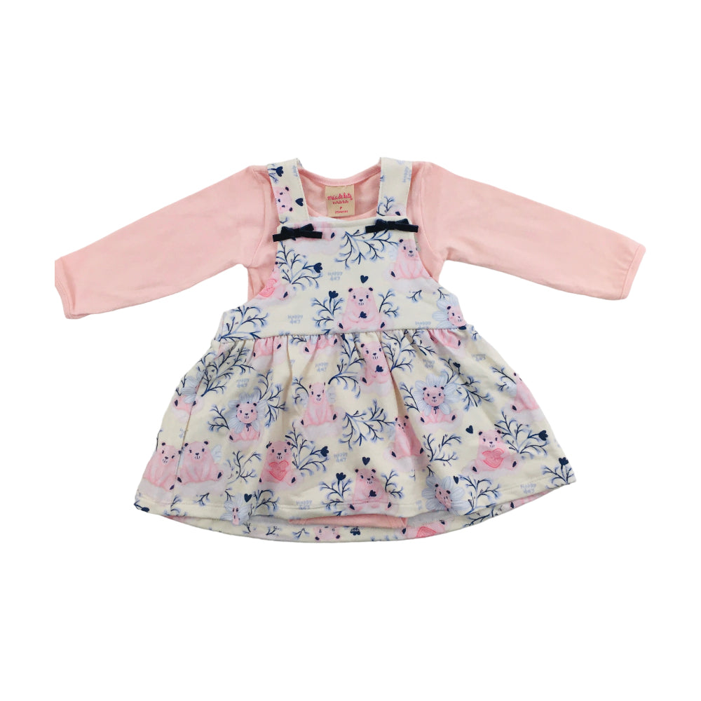 Conjunto Meia De Leite Bebe Body E Salopete Ursinhas Happy Day