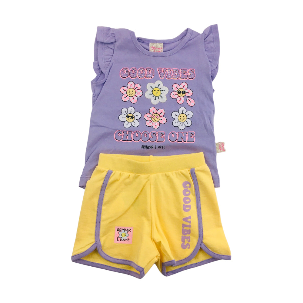 Conjunto Feminino Brincar E Arte Good Vibes Blusa E Short Moletinho