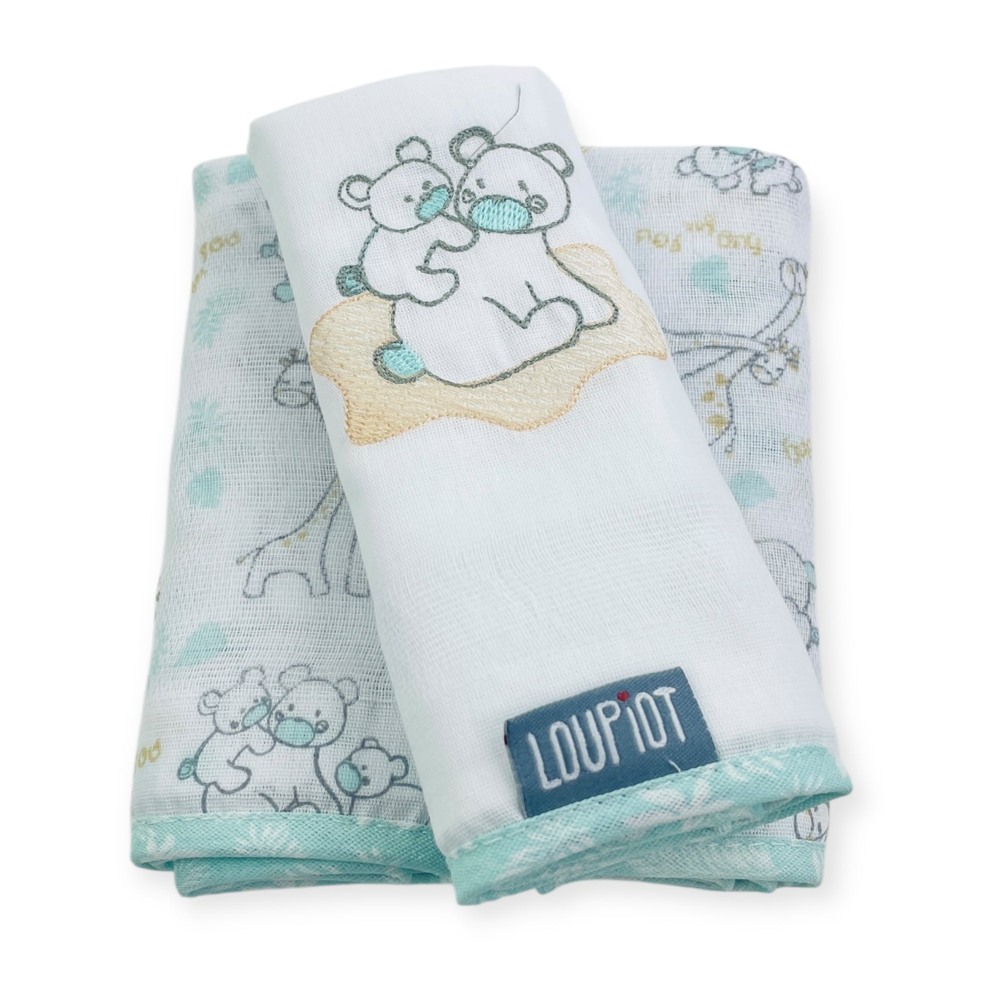 Kit Fralda Loupiot Estampada e Bordada Com Bainha 3 Peças