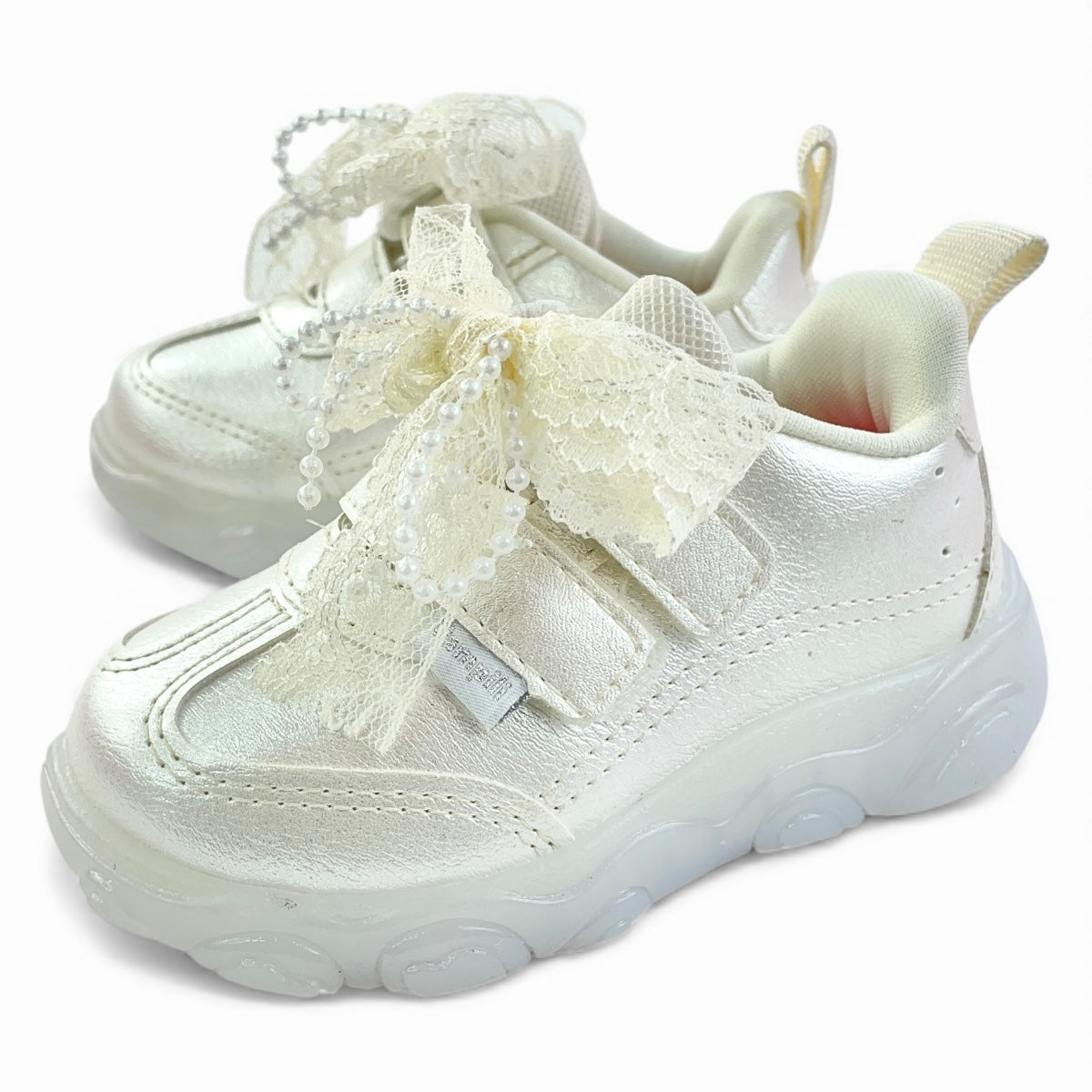 Tênis Infantil Pampili Liz Luz Led Laço Rendado Removível Calce Fácil