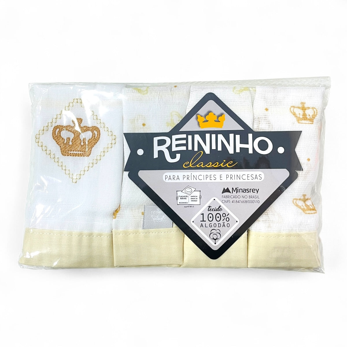 Pano De Boca Reininho Classic Bordado E Estampado 4 Peças