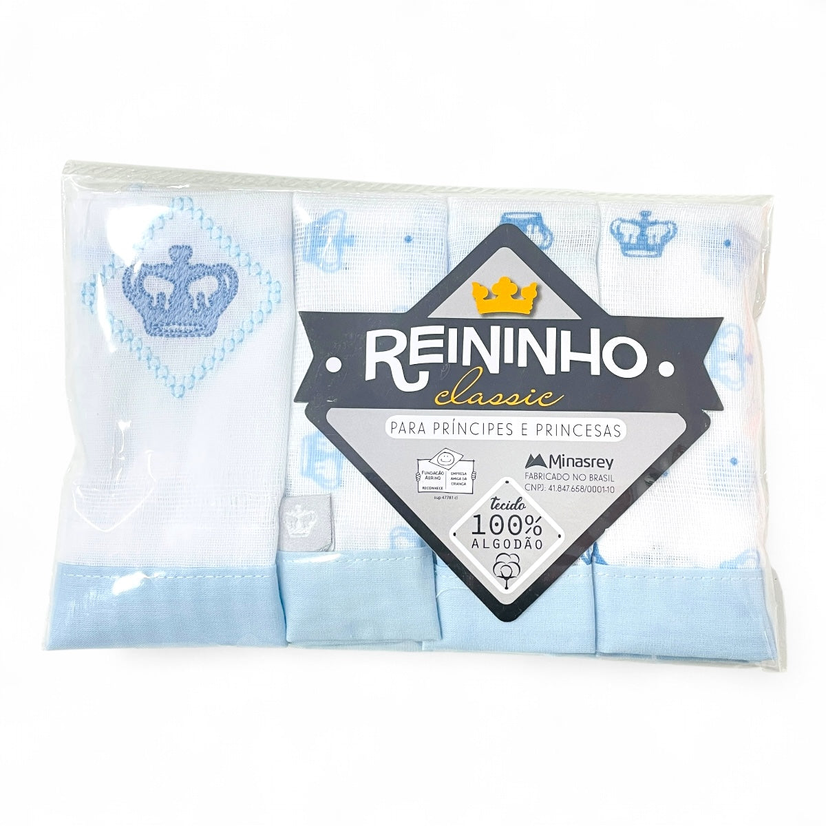 Pano De Boca Reininho Classic Bordado E Estampado 4 Peças