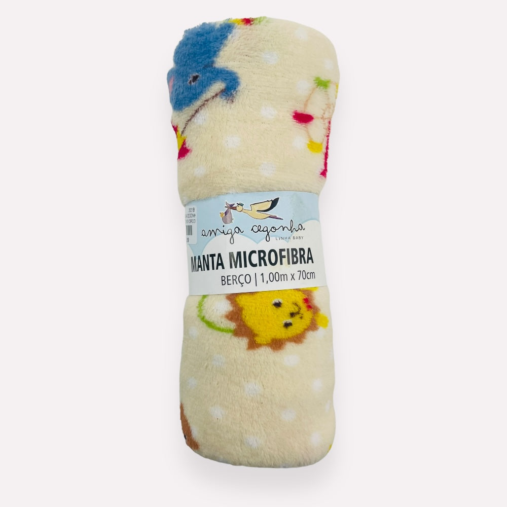 Manta Amiga Cegonha Animais No Circo Microfibra Off White