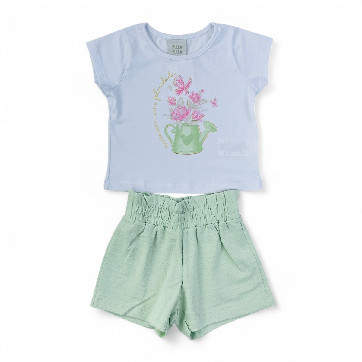Conjunto Pulla Bulla Infantil Blusa Regador Floral e Short Verde
