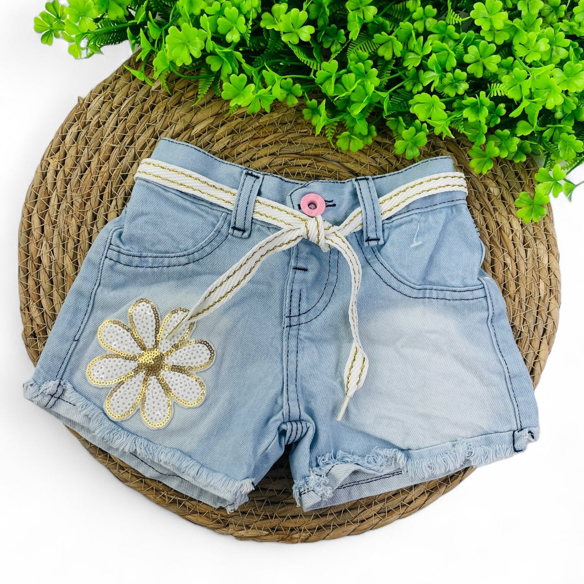 Short Jeans Bebela Kids Flor Paete