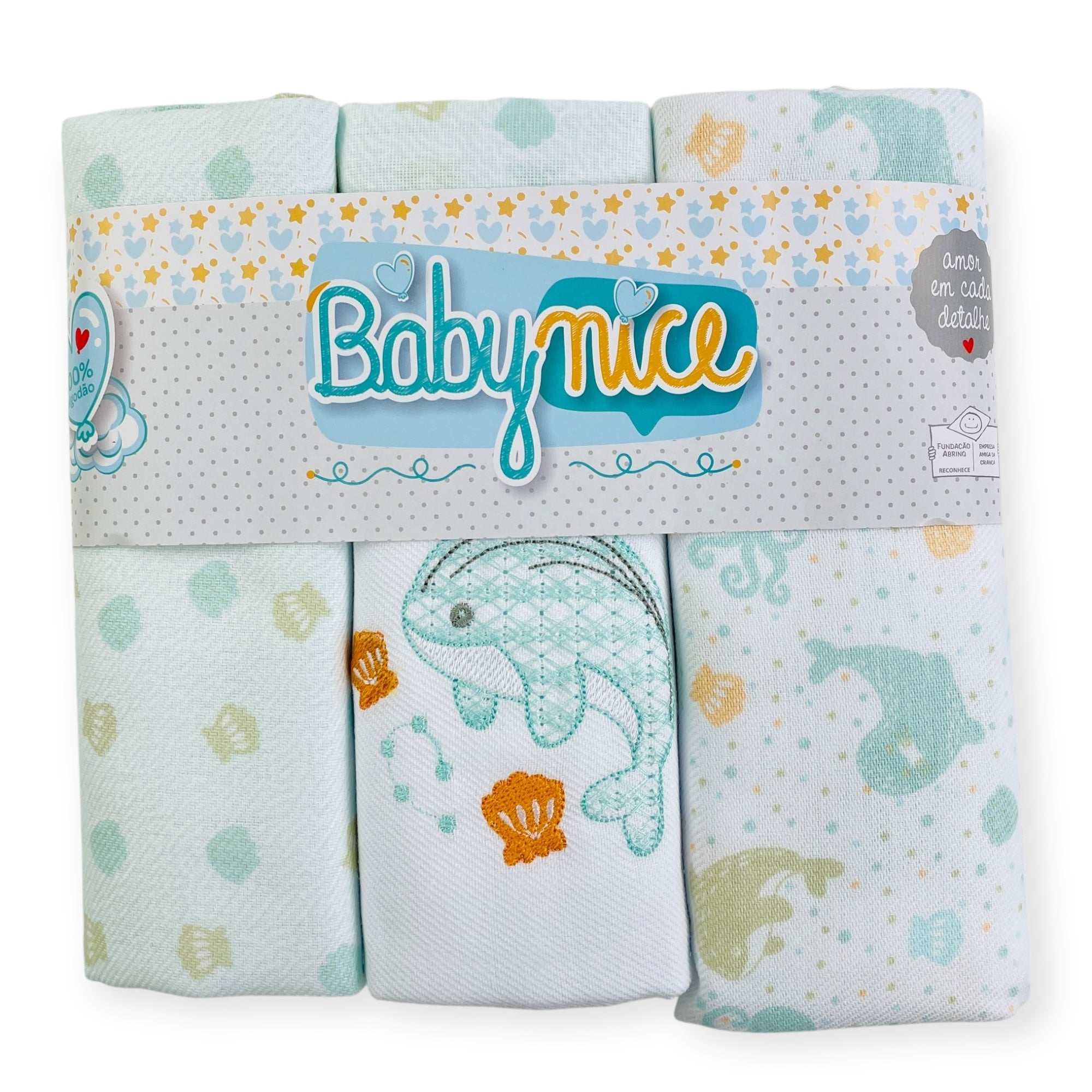 Kit Cueiro Rolinhos Baby Nice Baleia Peças - Verde - 80 X80 Cm
