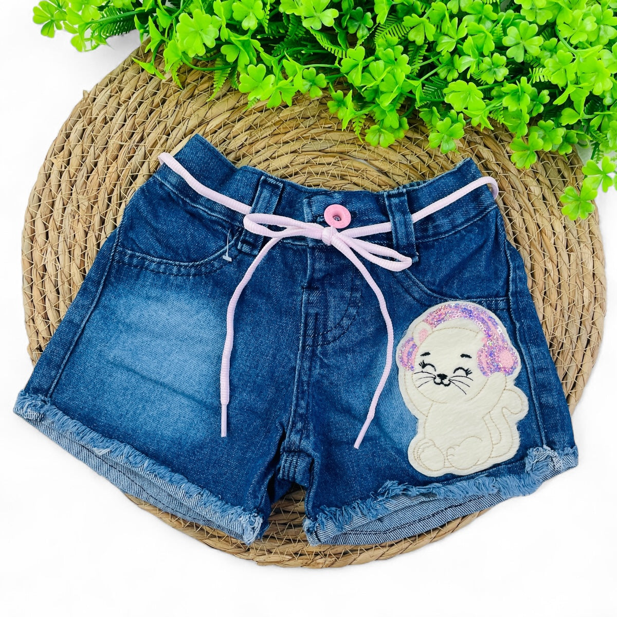 Short Jeans Bebela Kids Gatinha De Fone