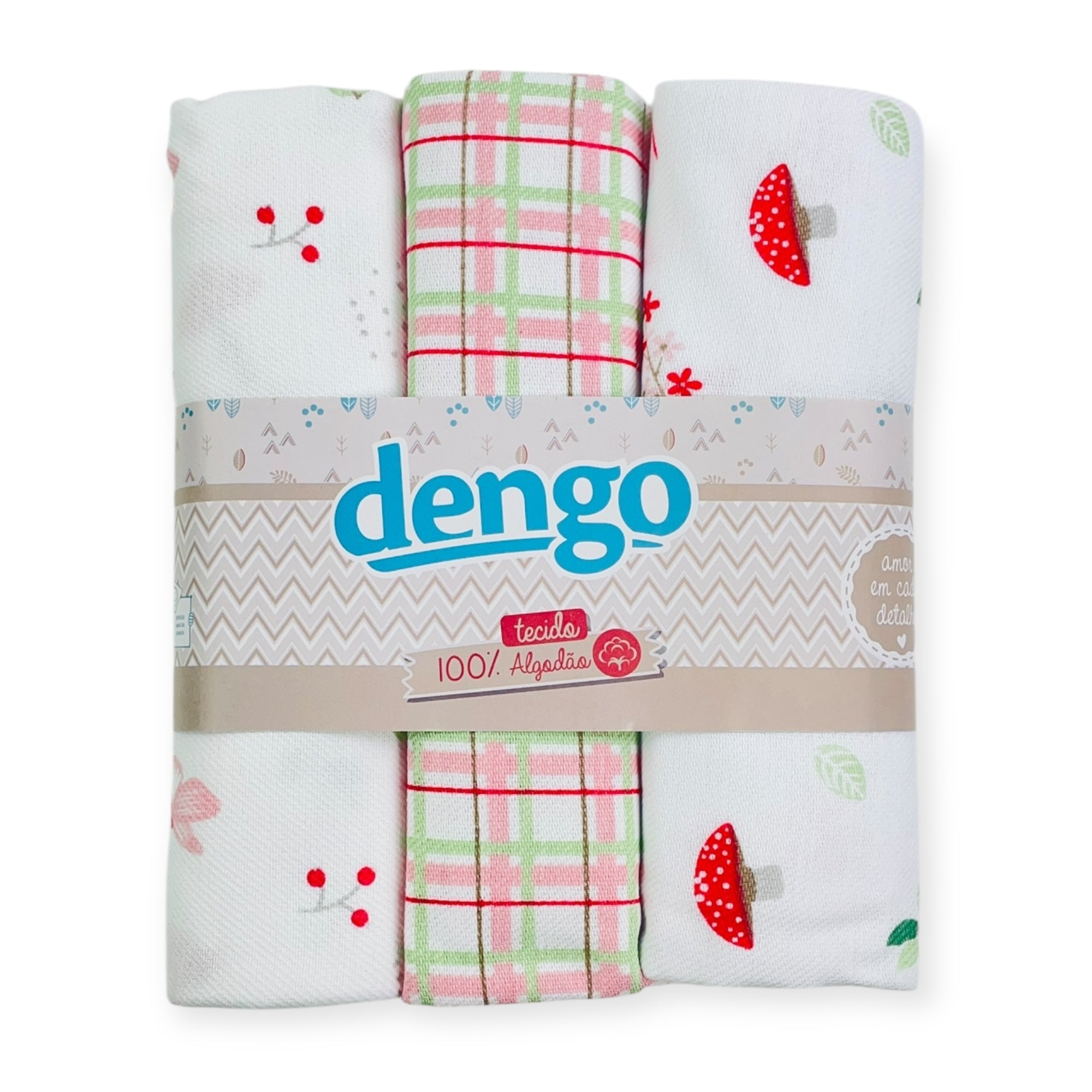 Kit Manta Cueiro Dengo Estampado Rolinho 3 Peças