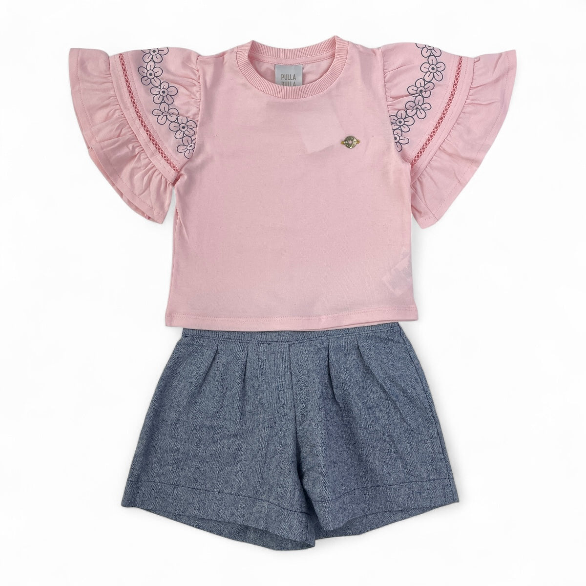 Conjunto Pulla Bulla Infantil Menina Feminino Manga Bordada Casual