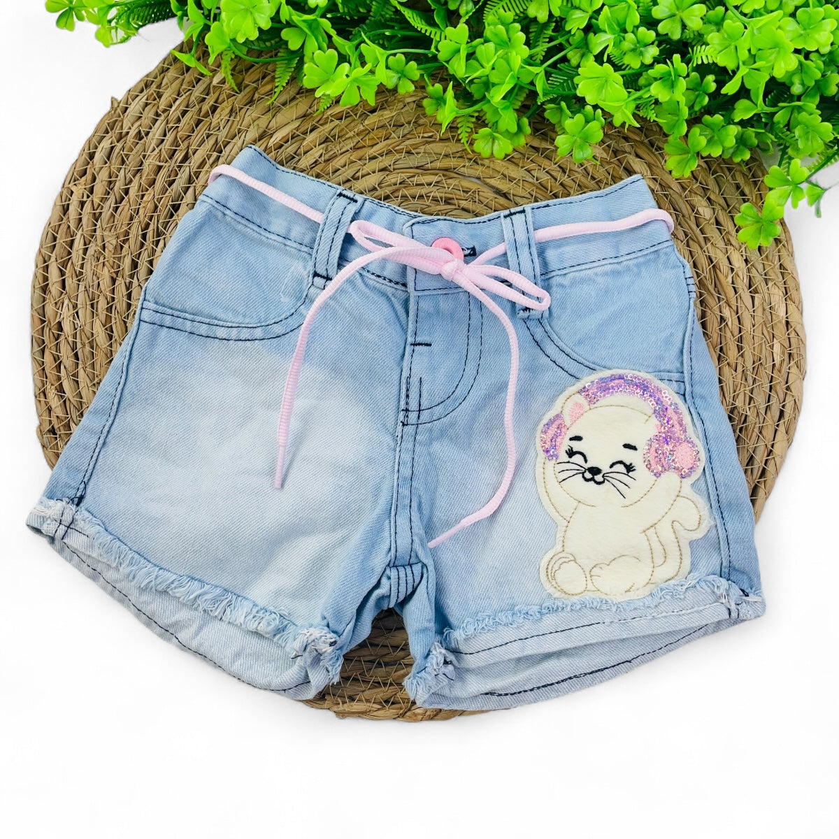 Short Jeans Bebela Kids Gatinha De Fone