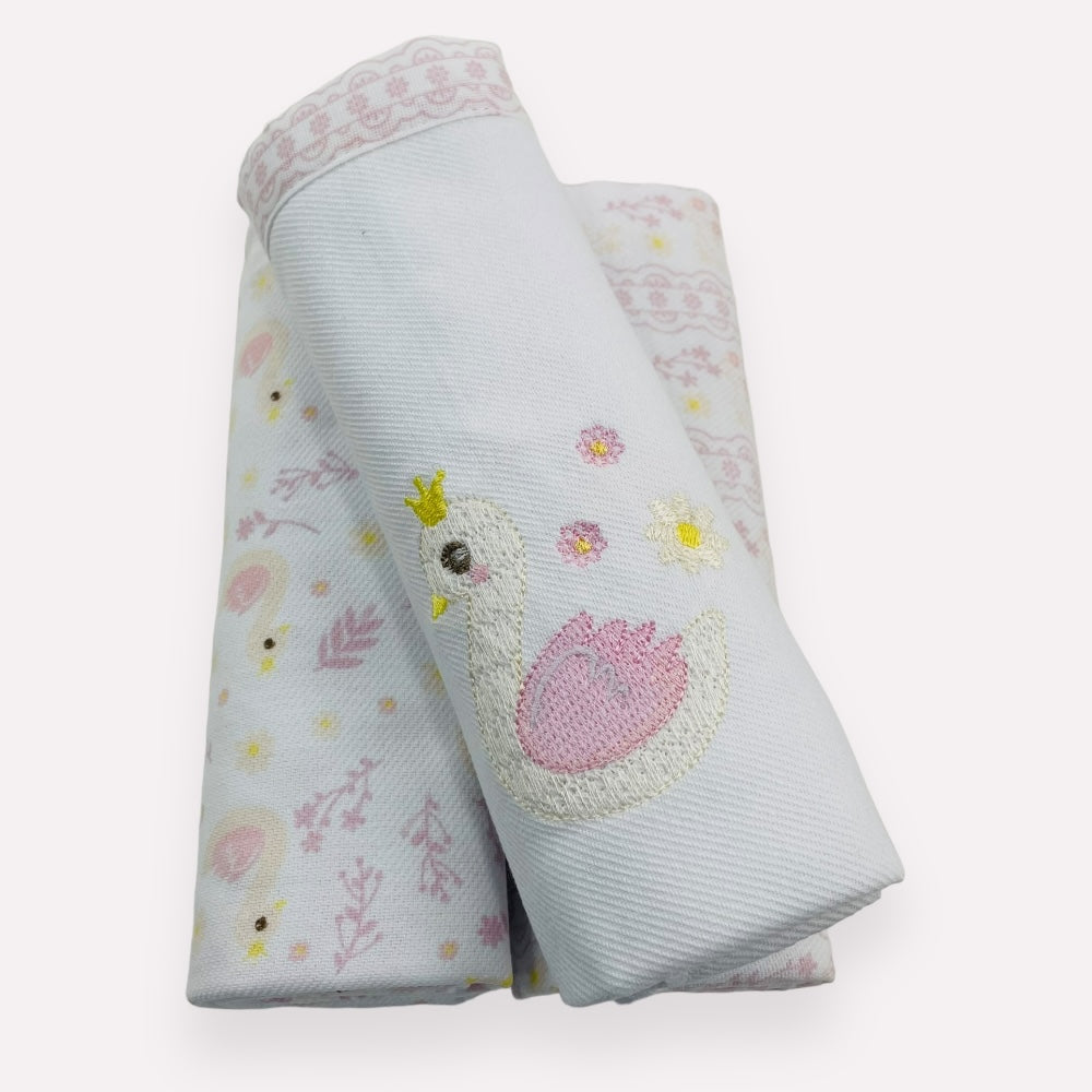 Kit Cueiro Rolinhos Baby Nice Cisne 3 Peças- Rosa - 80 X80 Cm