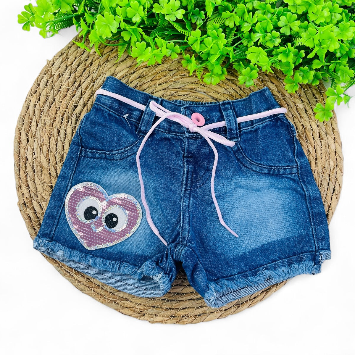 Short Jeans Bebela Kids Coração Paete
