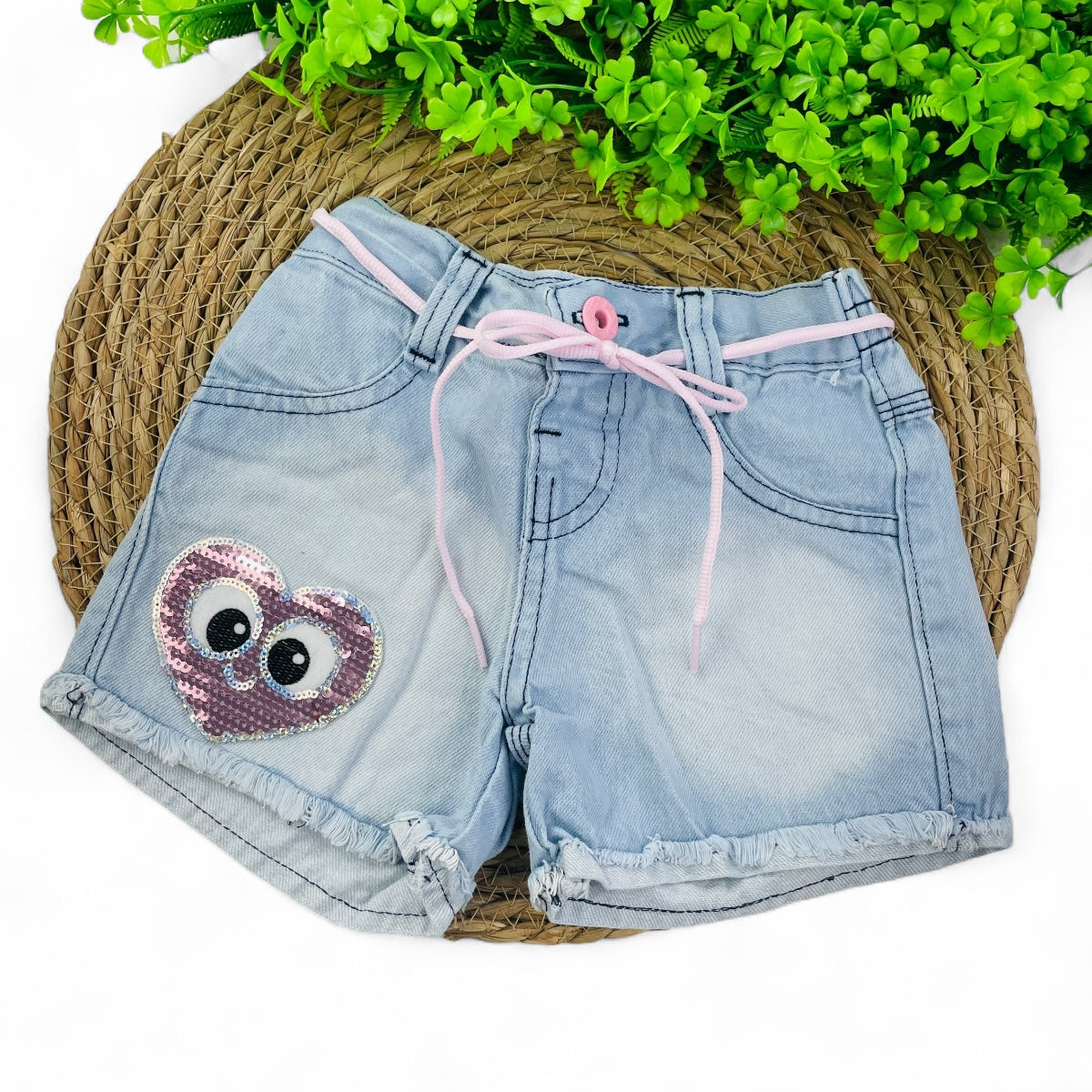 Short Jeans Bebela Kids Coração Paete