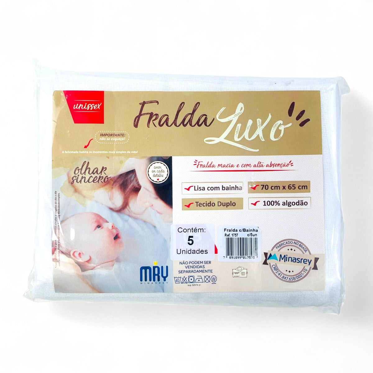 Fralda Luxo Mry Lisa Com Bainha 5 Peças - 70x65 Cm