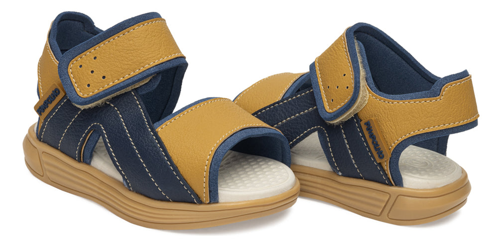 Sandália Pimpolho Bebê Mini Trekker Marinho Com Mostarda