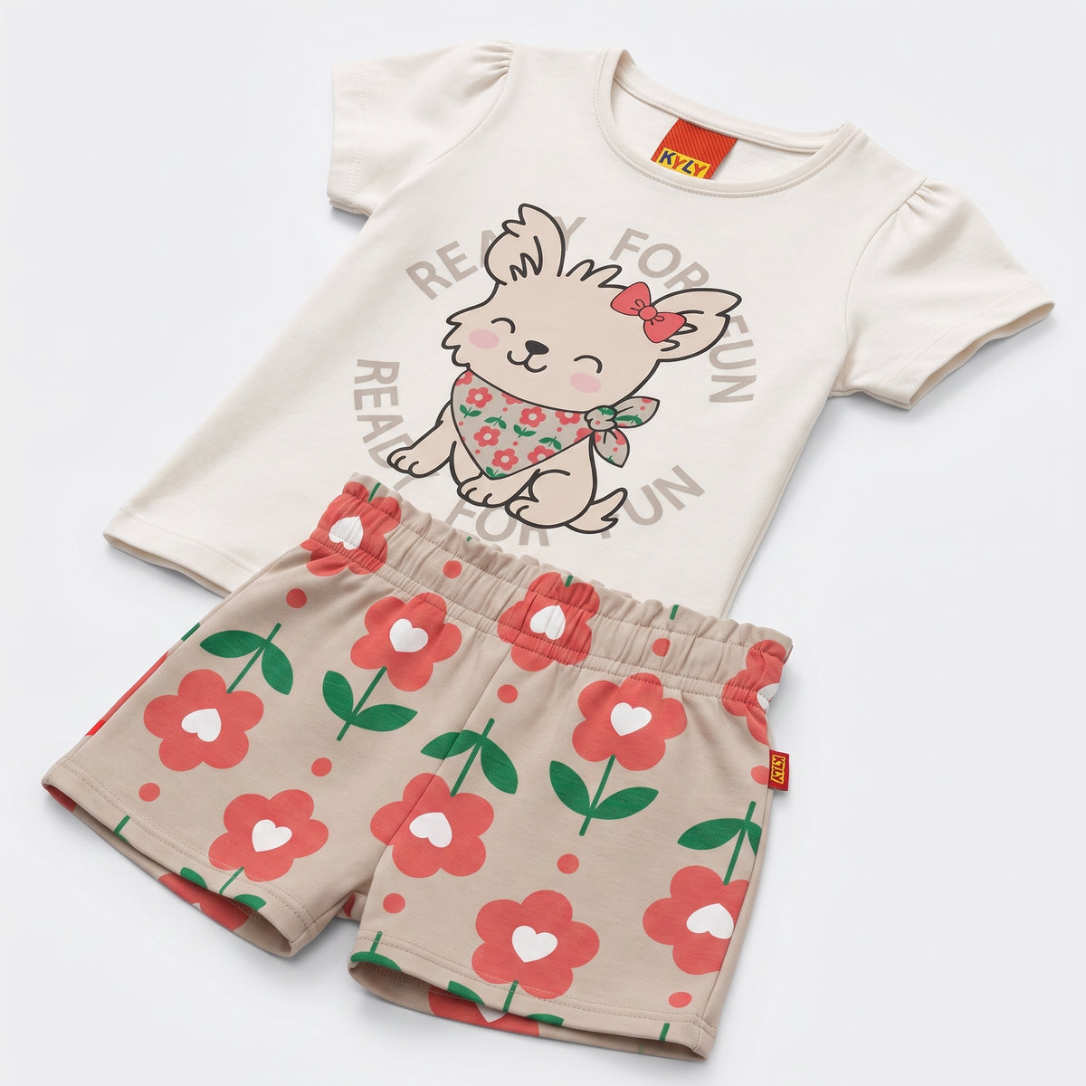 Conjunto Infantil Feminino Kyly Cachorrinha Ready For Fun Camiseta e Shorts