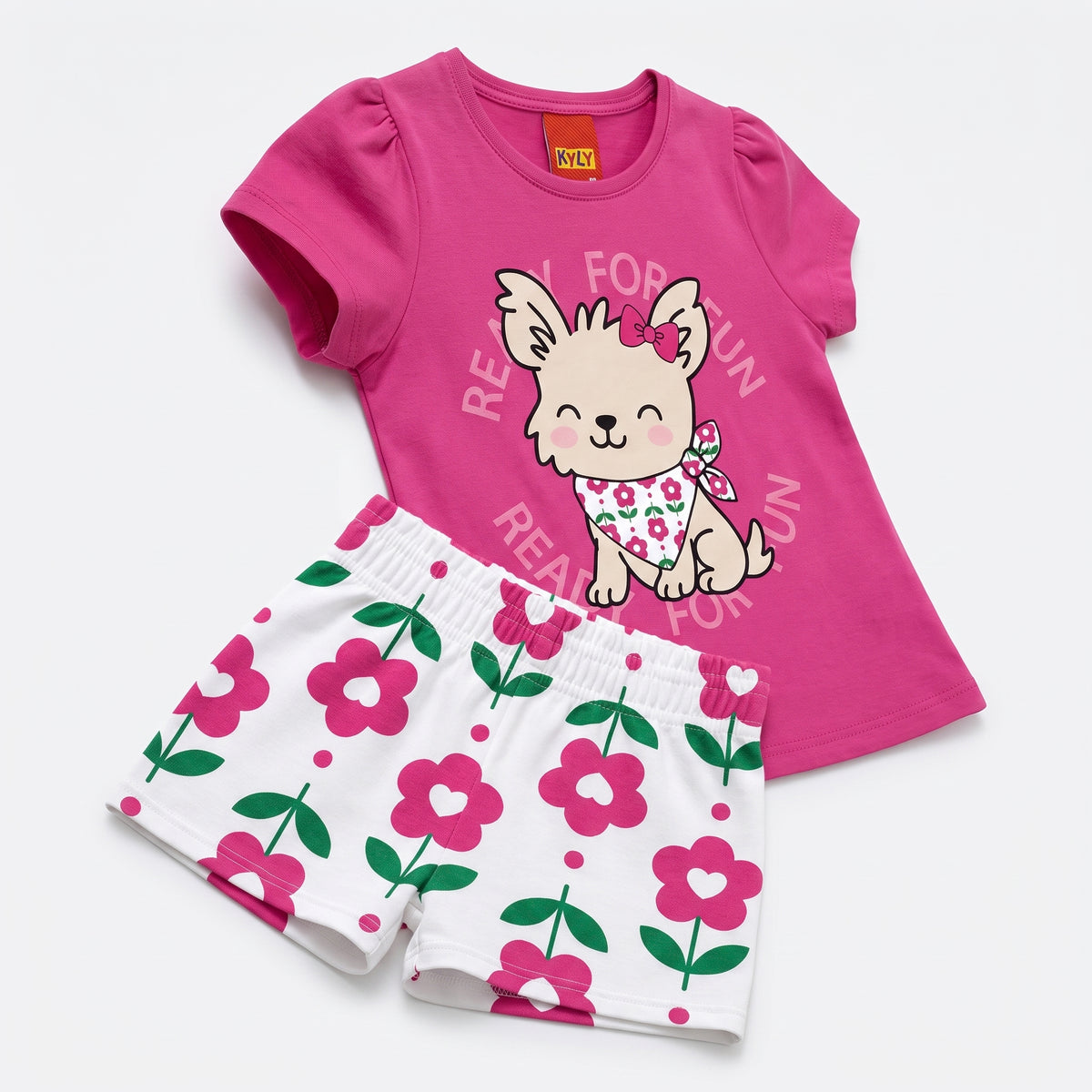 Conjunto Infantil Feminino Kyly Cachorrinha Ready For Fun Camiseta e Shorts