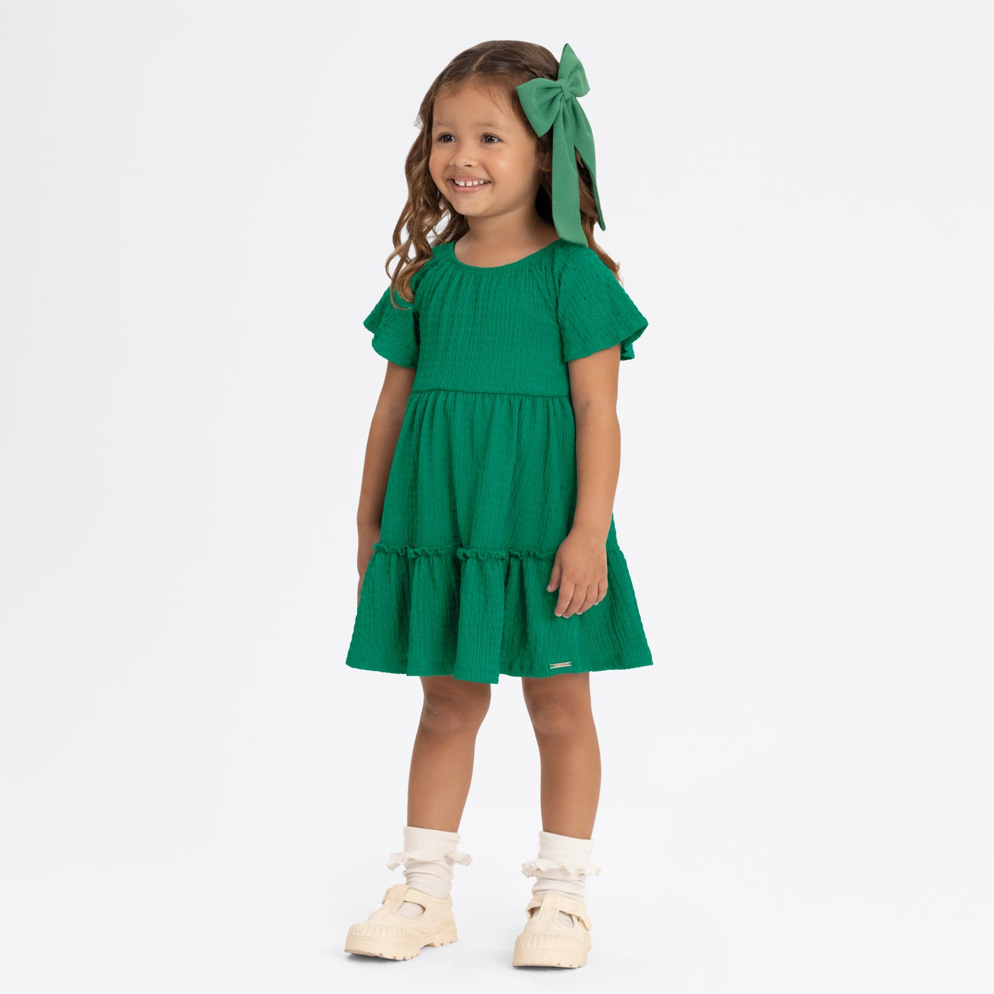 Vestido Infantil Alakazoo Malha Crinkle com Manga Strass