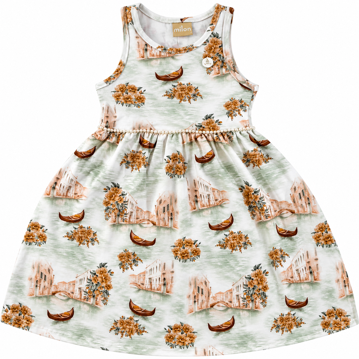 Vestido Infantil Feminino Milon Estampado Cotton com Pérolas