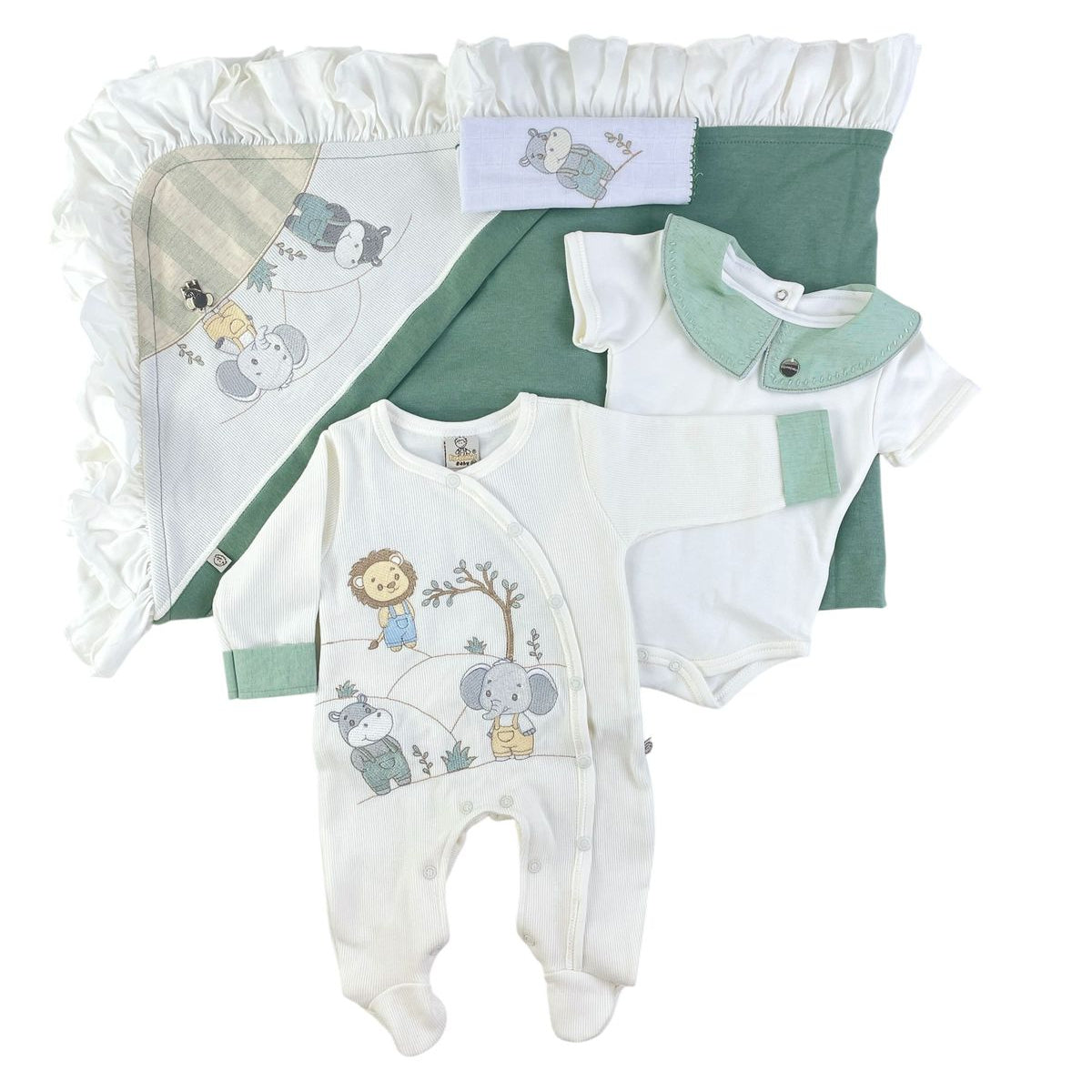 Saída de Maternidade Masculina Pipoquinhas Baby Tricotil Bichos da Montanha 4 Peças