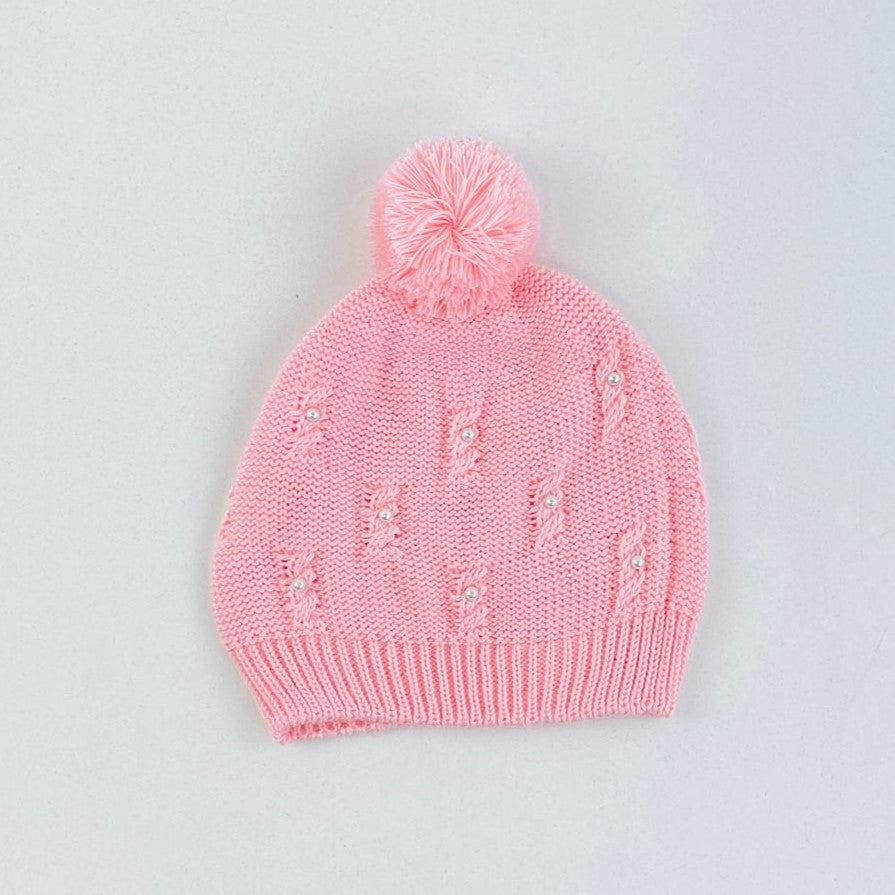 Gorro Infantil Feminino de Tricot com Pérolas Tamine Vitória