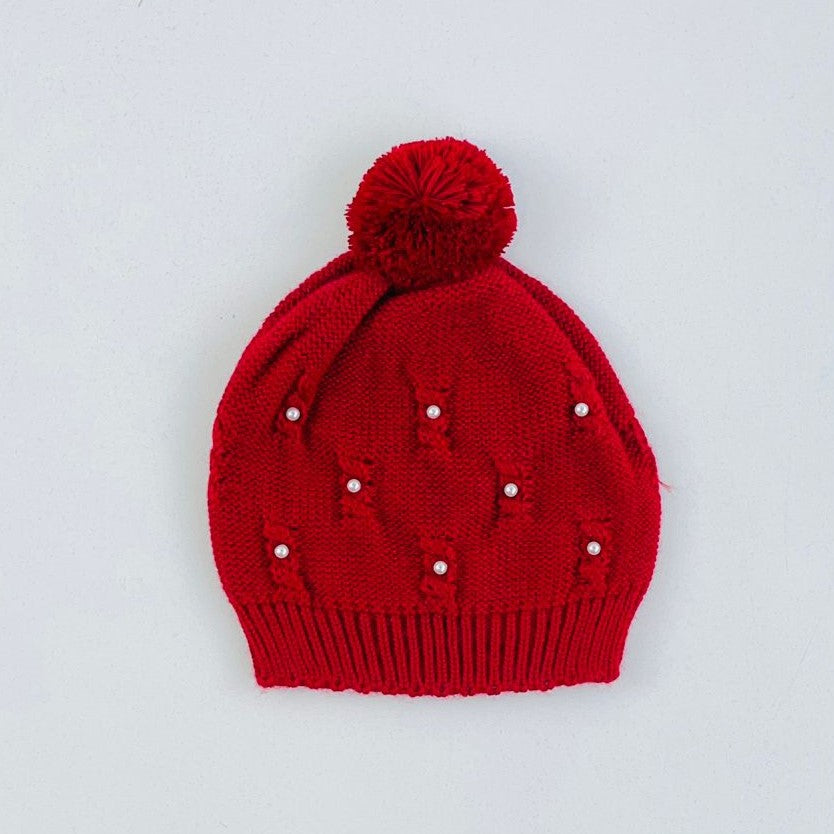 Gorro Infantil Feminino de Tricot com Pérolas Tamine Vitória