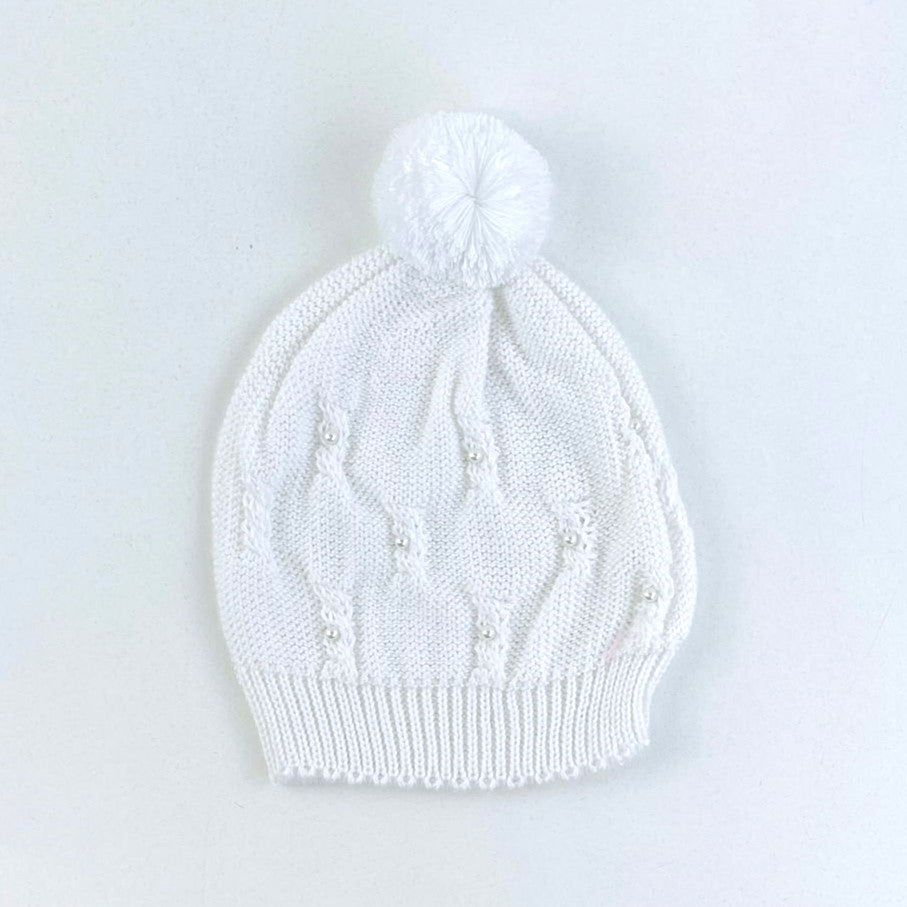 Gorro Infantil Feminino de Tricot com Pérolas Tamine Vitória