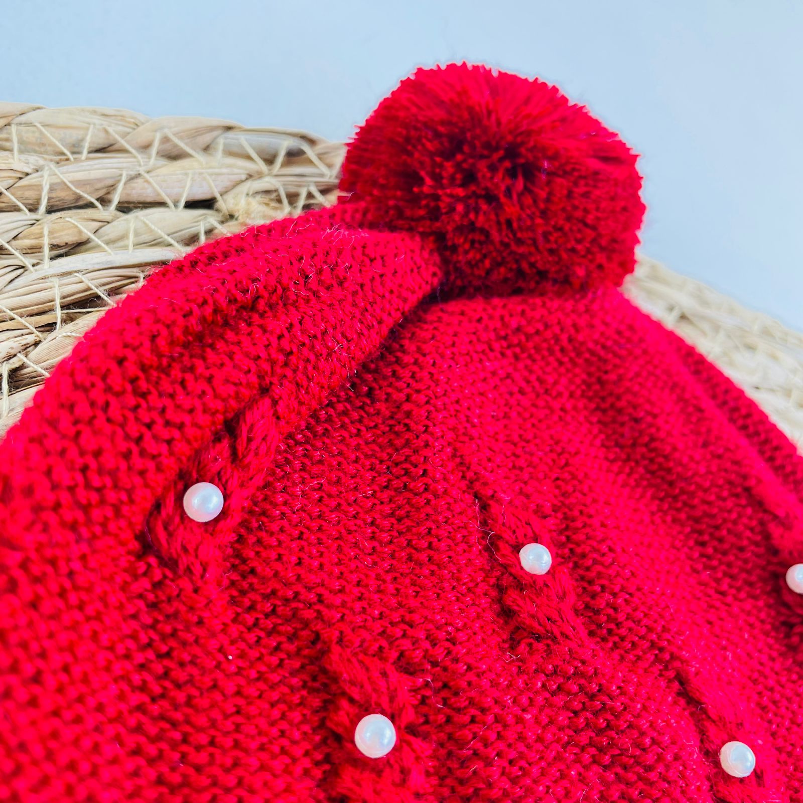 Gorro Infantil Feminino de Tricot com Pérolas Tamine Vitória